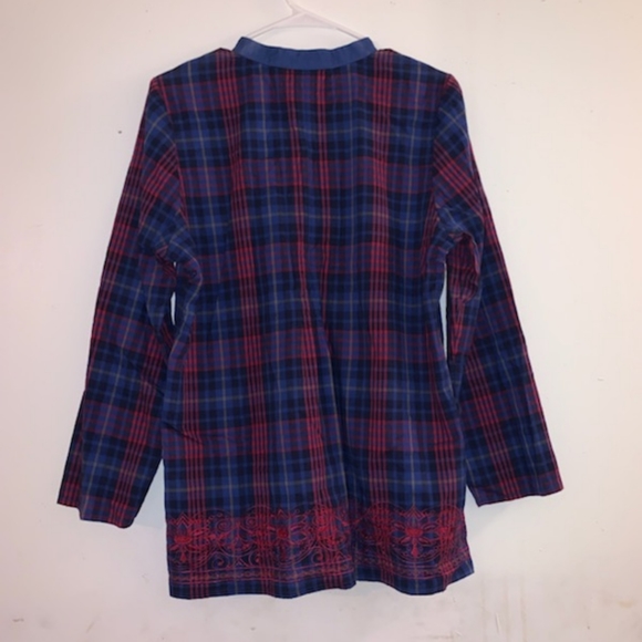 🍏 - Denim & Company sz M Pleated Embroidered Front Plaid Tunic - Picture 2 of 6